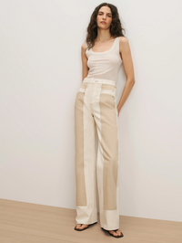 Taylor Color-Block Wide Leg Jean in Ecru Stone Khaki by VERONICA BEARD - View 5
