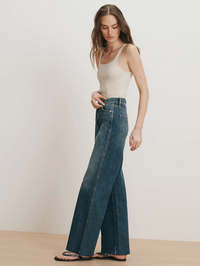 Taylor Crossover-Waistband Wide Leg Jean in City Lights by VERONICA BEARD - View 5