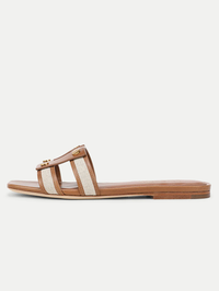 VERONICA BEARD Via Fabric and Leather Slide Sandal in HONEY/NATURAL – Image 1