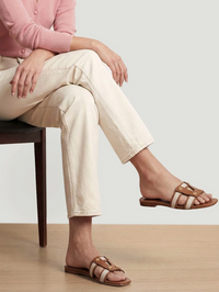 VERONICA BEARD Via Fabric and Leather Slide Sandal in HONEY/NATURAL – Image 2