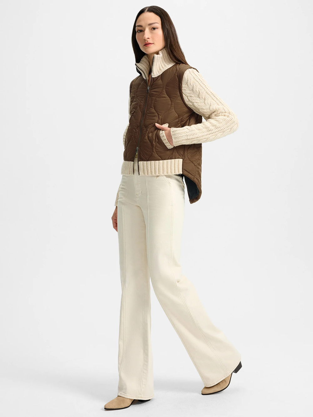 Patra Knit-Sleeve Quilted Jacket