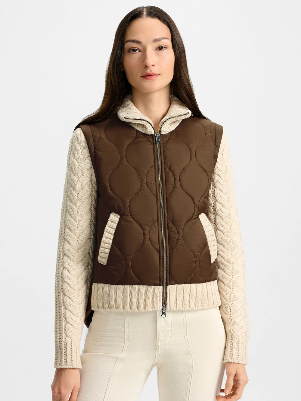 Patra Knit-Sleeve Quilted Jacket