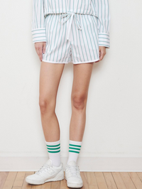 WE-AR4 The Court Short in White Green Stripe in 982 WHITE GREEN STRIPE – Image 1