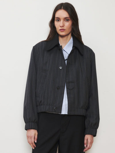 The Oxford Bomber in Charcoal Pinstripe