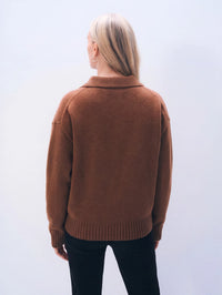 Back view of the White & Warren Cashmere Blend Embroidered Horse Bomber in Umber/Black.