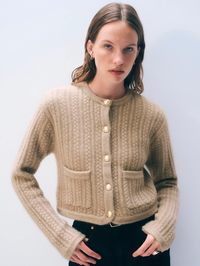 Cashmere Luxe Cable Cardigan by WHITE & WARREN-TAUPE HEATHER-AMY Atelier