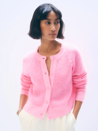 Cashmere Mesh Cardigan in Pink Buds by WHITE & WARREN-PINKBUDS/DAYGLOW-AMY Atelier