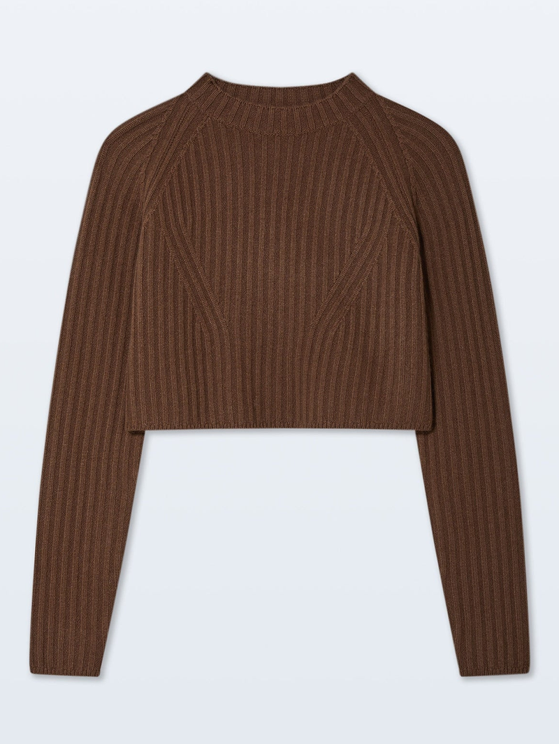 Cashmere Blend Cropped Ribbed Crewneck