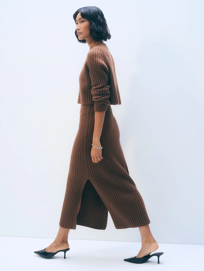 Cashmere Blend Cropped Ribbed Crewneck