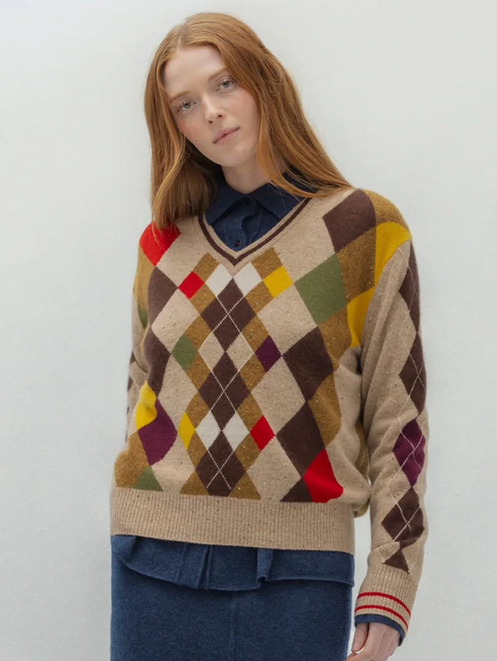 Oddball Argyle V-Neck Sweater