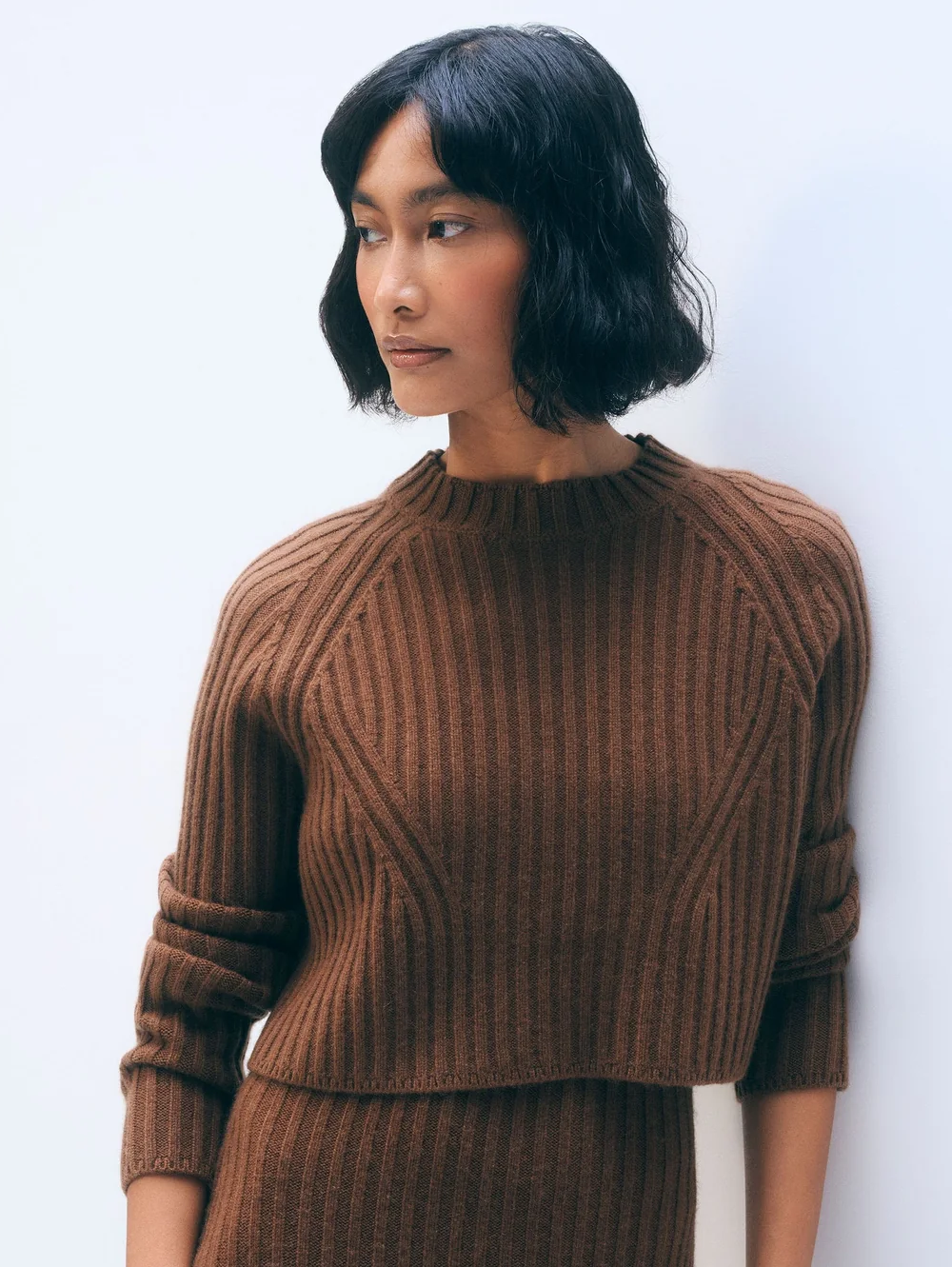 Cashmere Blend Cropped Ribbed Crewneck