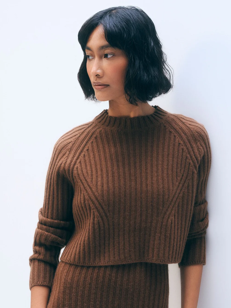 Cashmere Blend Cropped Ribbed Crewneck