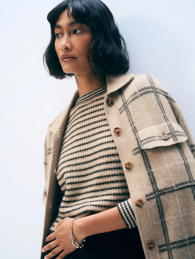 Cashmere Textured Stripe Crewneck