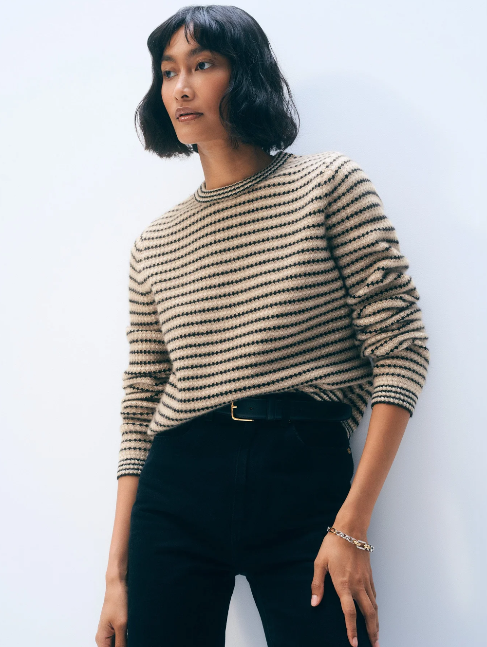 Cashmere Textured Stripe Crewneck