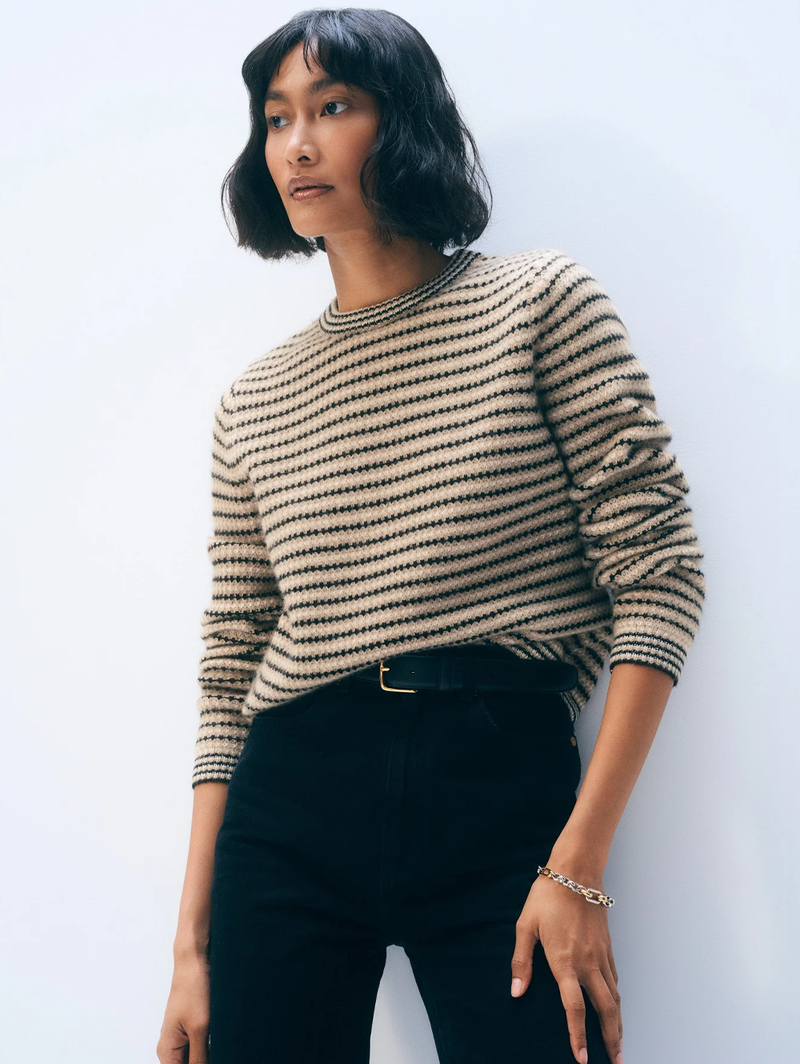 Cashmere Textured Stripe Crewneck