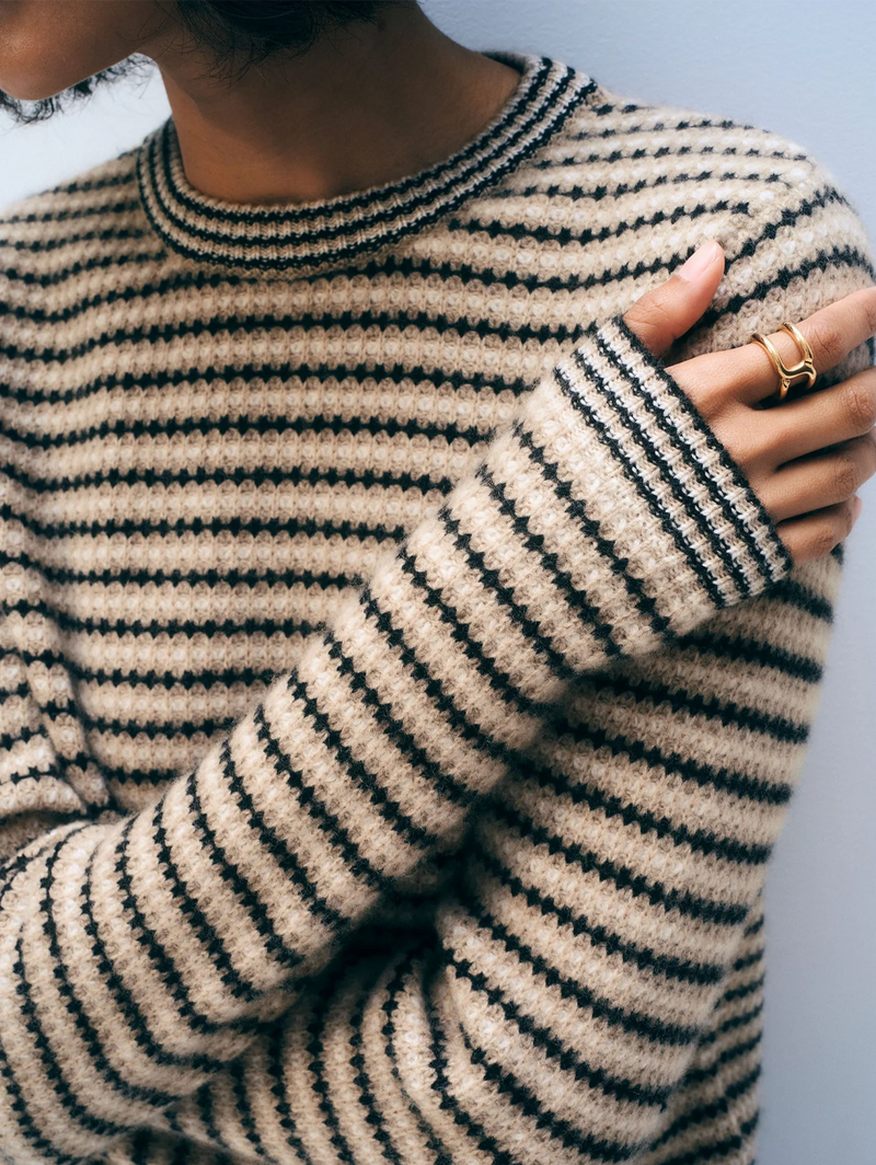 Cashmere Textured Stripe Crewneck