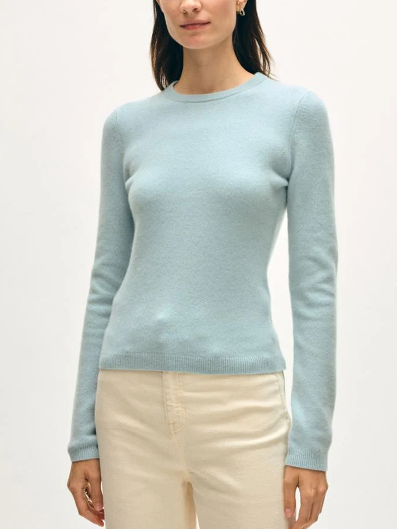 Cashmere Slim Stretch Crewneck in Blue Fog