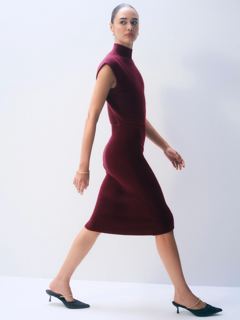 Cashmere Sleeveless Dress in Sangria