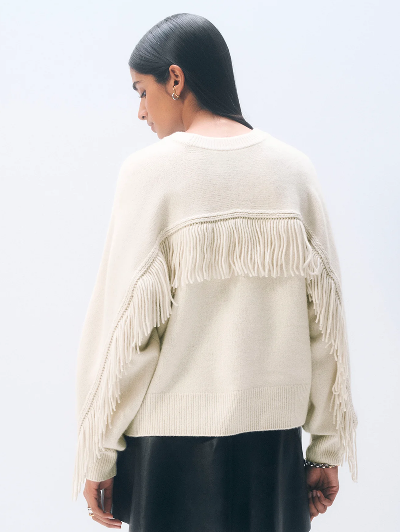Cashmere Blend Luxe Fringe Crewneck