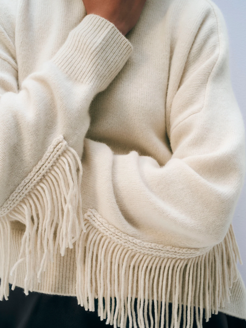 Cashmere Blend Luxe Fringe Crewneck