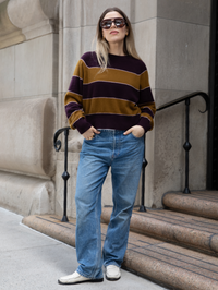 Cashmere Striped Sweatshirt in Deep Plum Combo