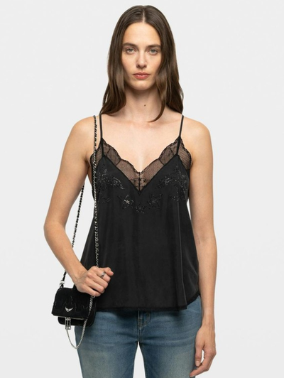 Christy Silk Strass Paisley Camisole in Black