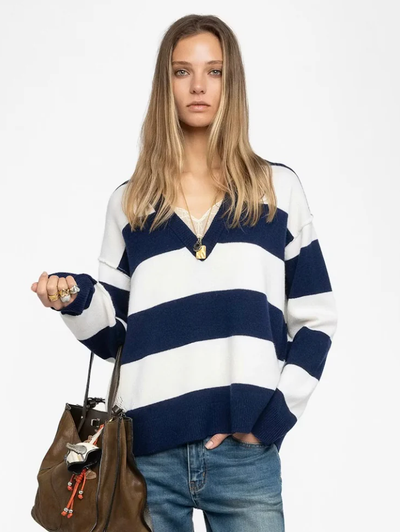 Mikyz Striped V-Neck Sweater