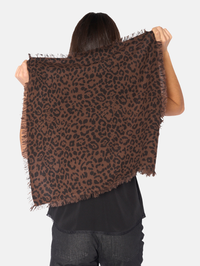 Back view of the Small Stevie Leo Scarf in wood with leopard print and frayed edges by Zadig & Voltaire