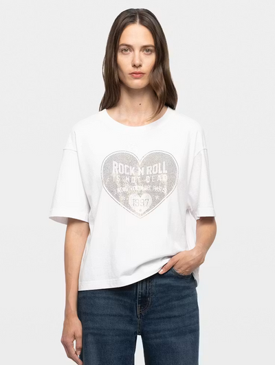 Taida Bc Heart Strass Tee in White
