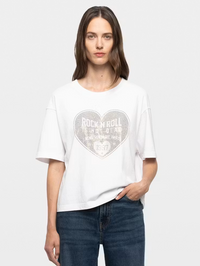 Front view of the Taida Bc Heart Strass Tee in white by Zadig & Voltaire with crystal heart embellishment