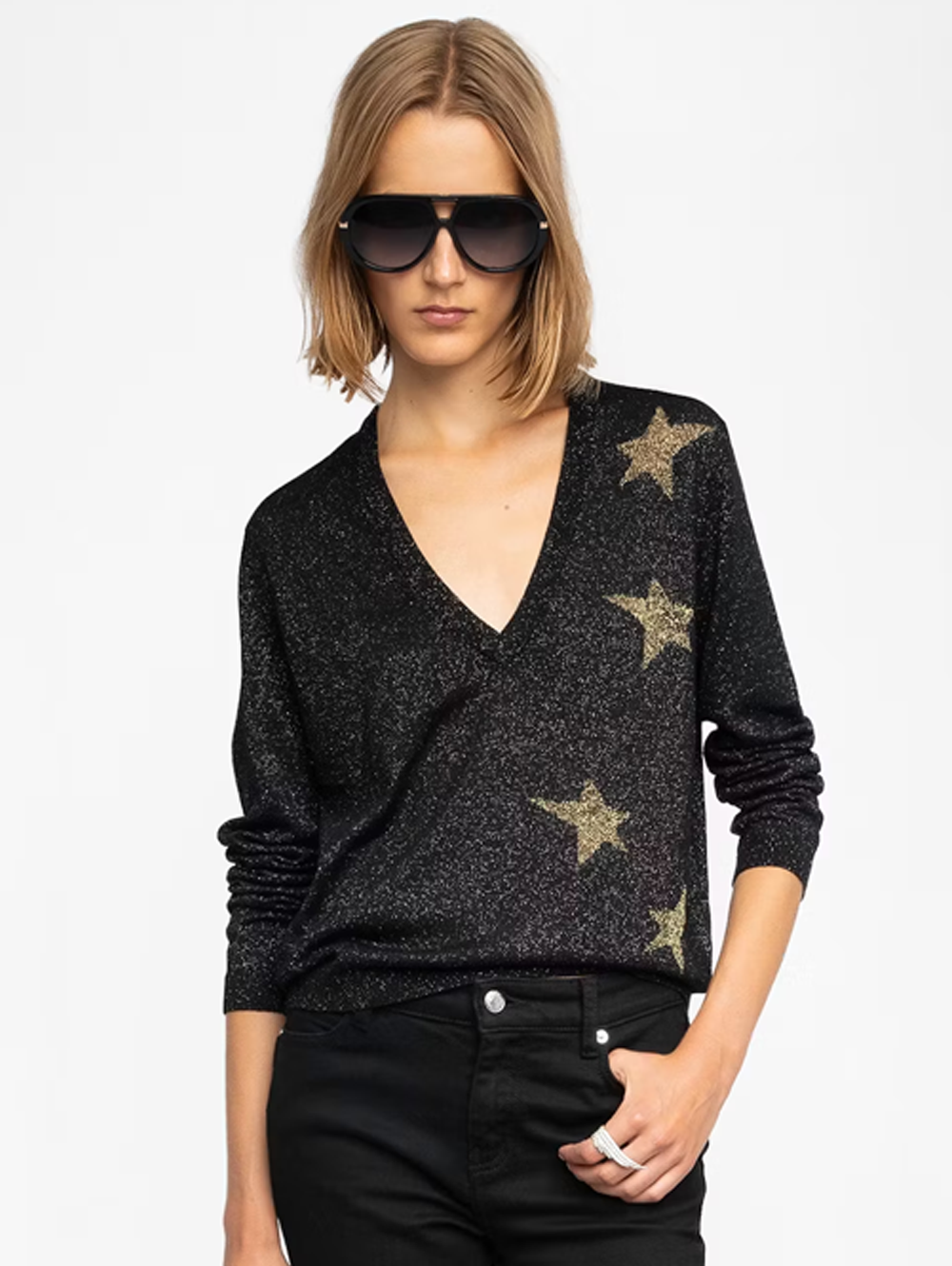Rivy Stars Metallic Wool Blend Sweater