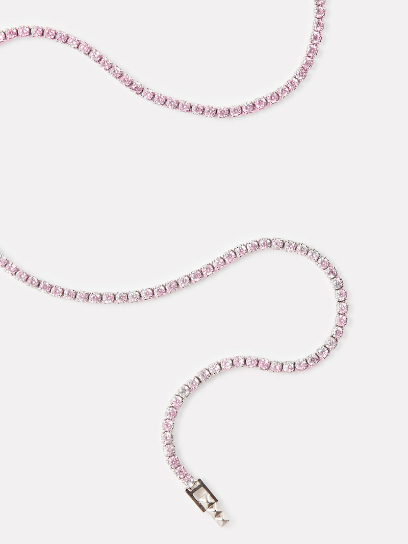 Tish Tennis Necklace in White Rhodium/Pink