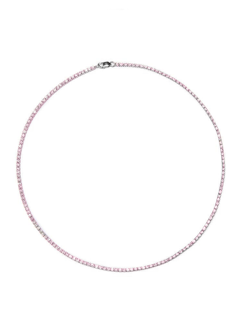Tish Tennis Necklace in White Rhodium/Pink