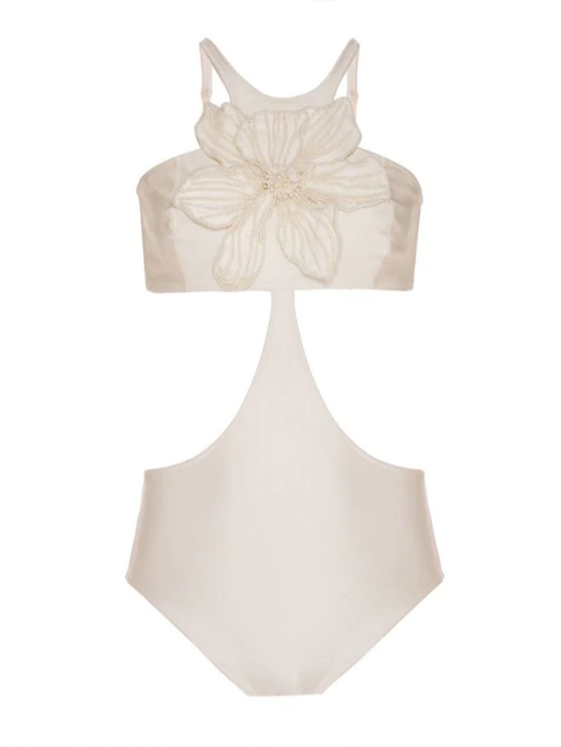 Beaded Flower Cut-Out Swimsuit